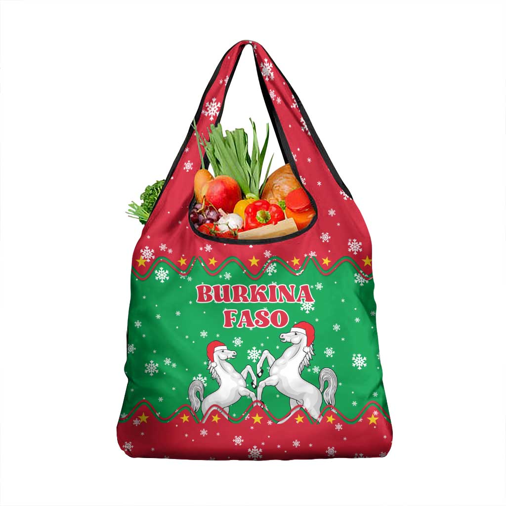 Christmas Burkina Faso Grocery Bag Snowflake Horses and Coat of Arms - Wonder Print Shop