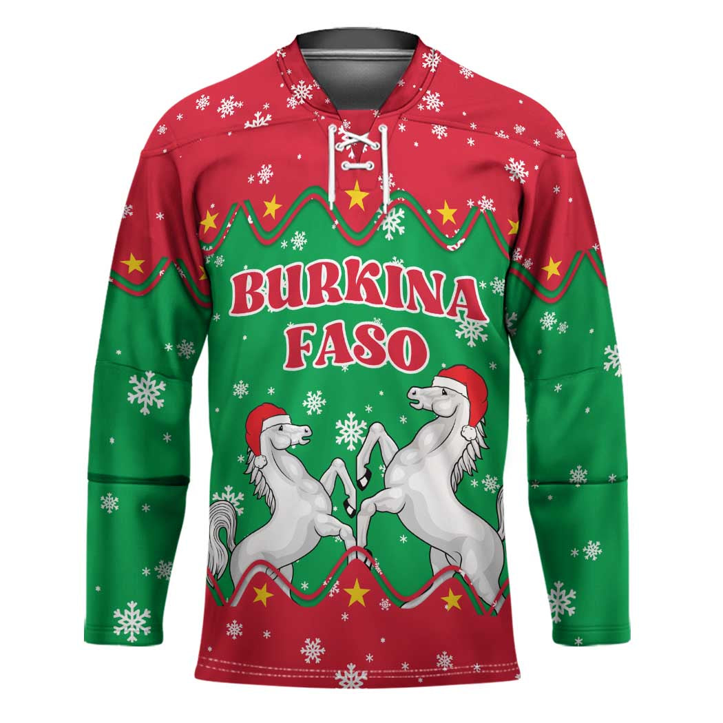 Christmas Burkina Faso Hockey Jersey Snowflake Horses and Coat of Arms - Wonder Print Shop