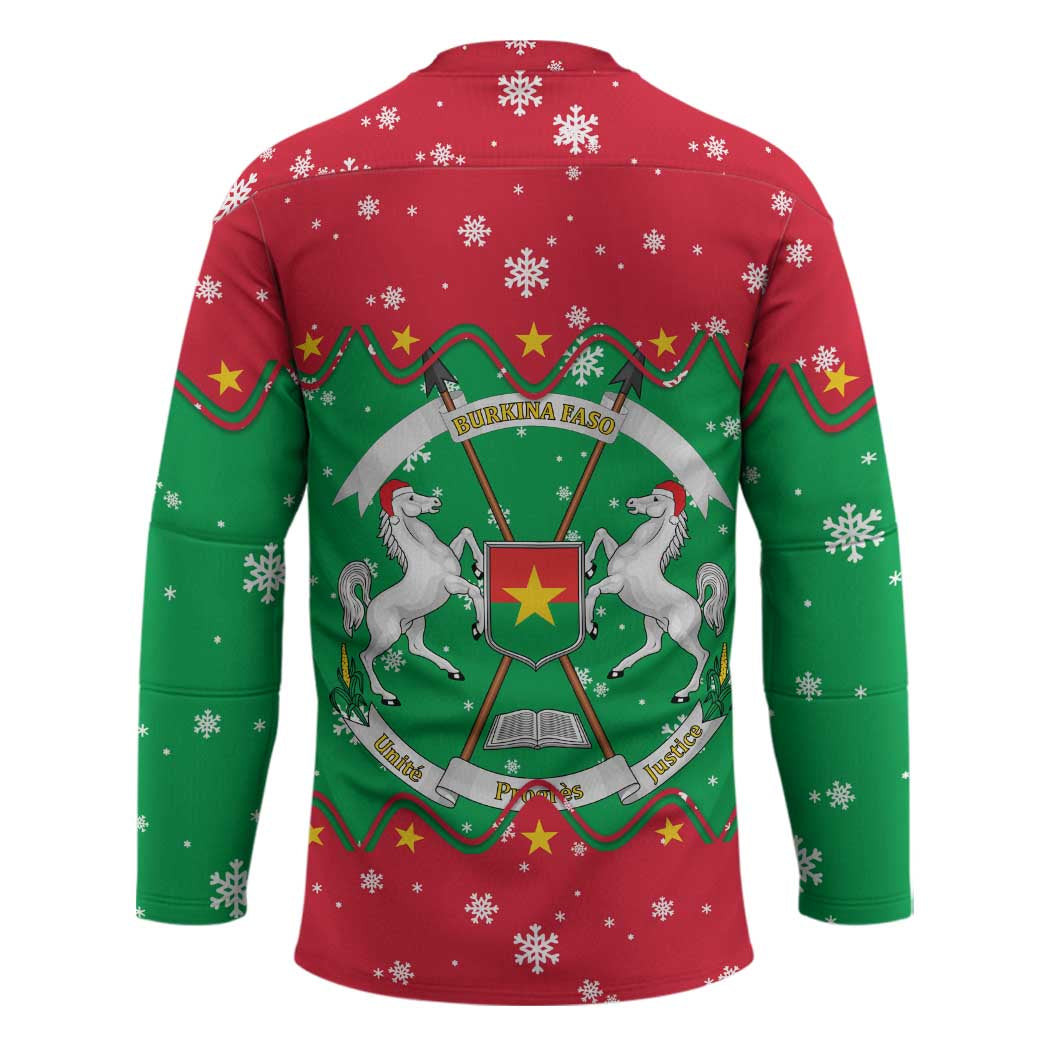 Christmas Burkina Faso Hockey Jersey Snowflake Horses and Coat of Arms - Wonder Print Shop