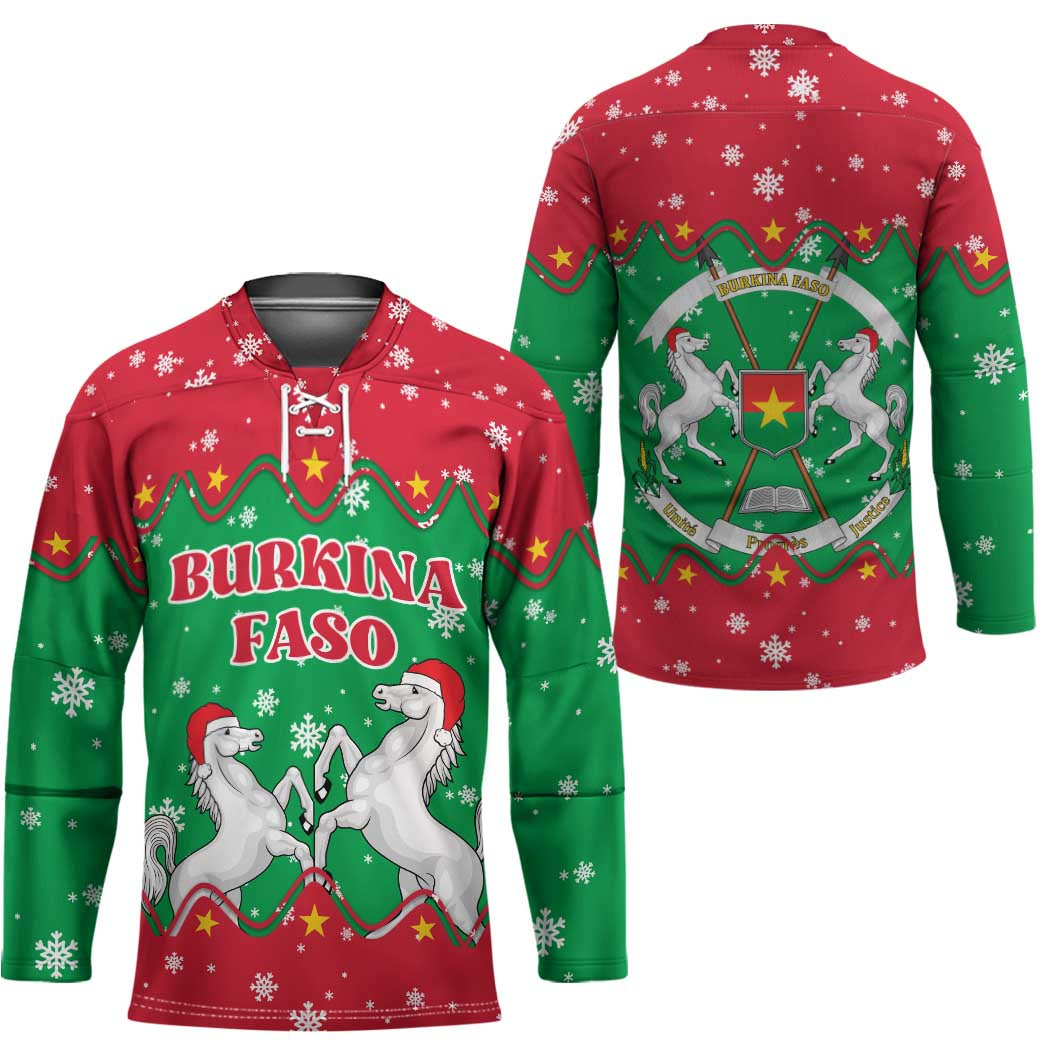 Christmas Burkina Faso Hockey Jersey Snowflake Horses and Coat of Arms - Wonder Print Shop