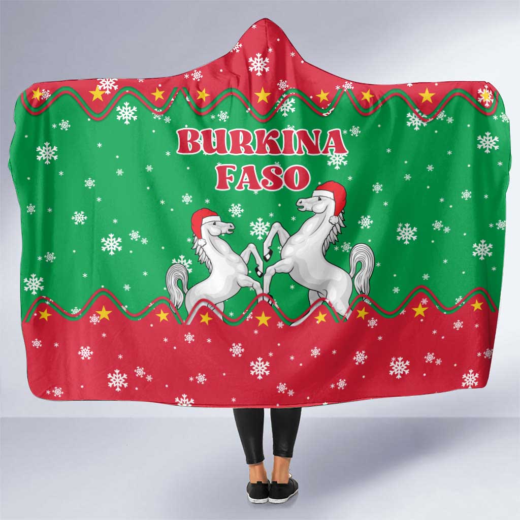 Christmas Burkina Faso Hooded Blanket Snowflake Horses and Coat of Arms - Wonder Print Shop