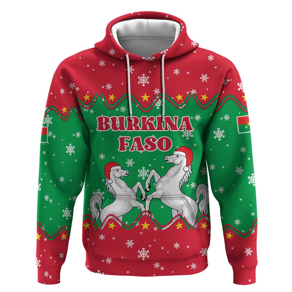 Christmas Burkina Faso Hoodie Snowflake Horses and Coat of Arms - Wonder Print Shop