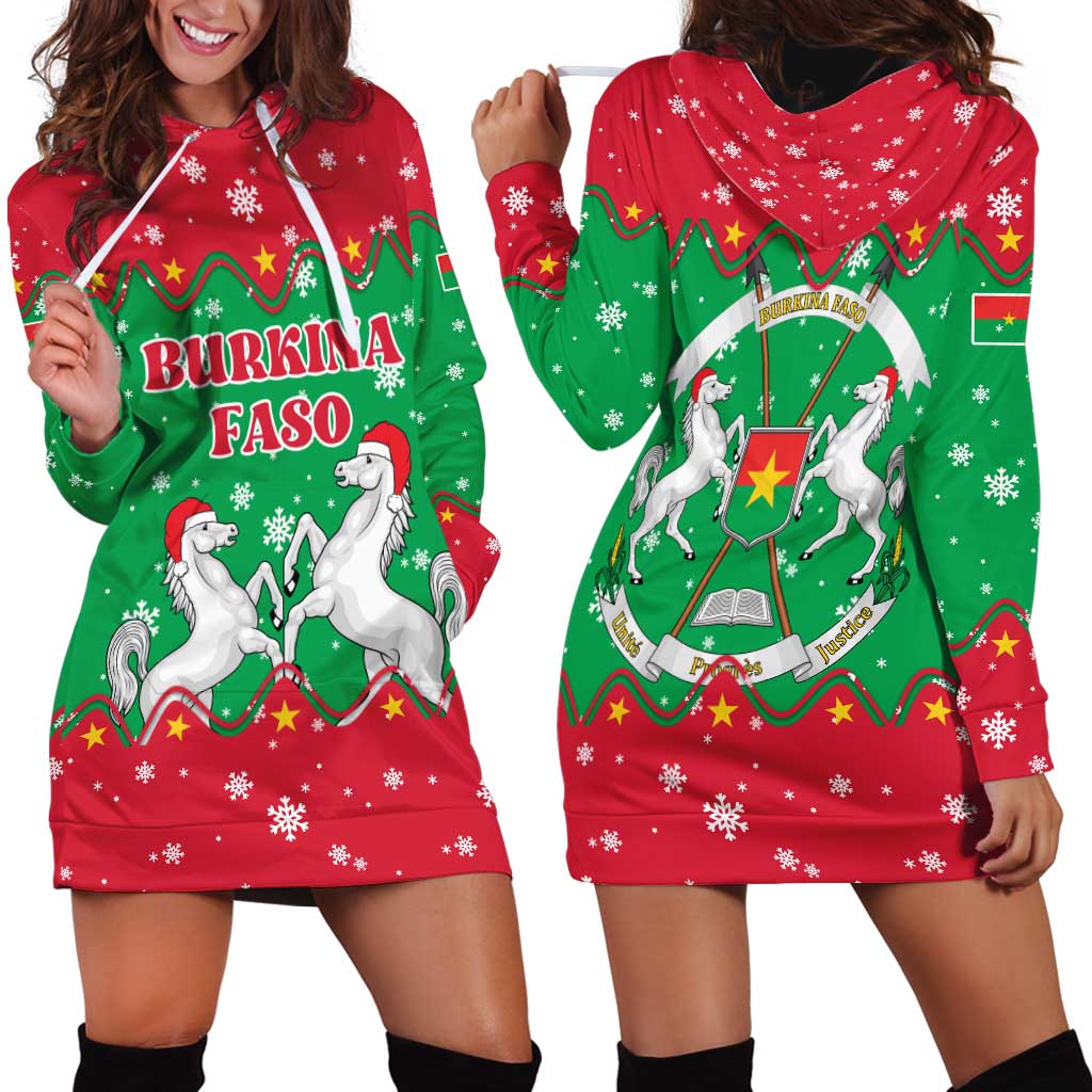 Christmas Burkina Faso Hoodie Dress Snowflake Horses and Coat of Arms - Wonder Print Shop