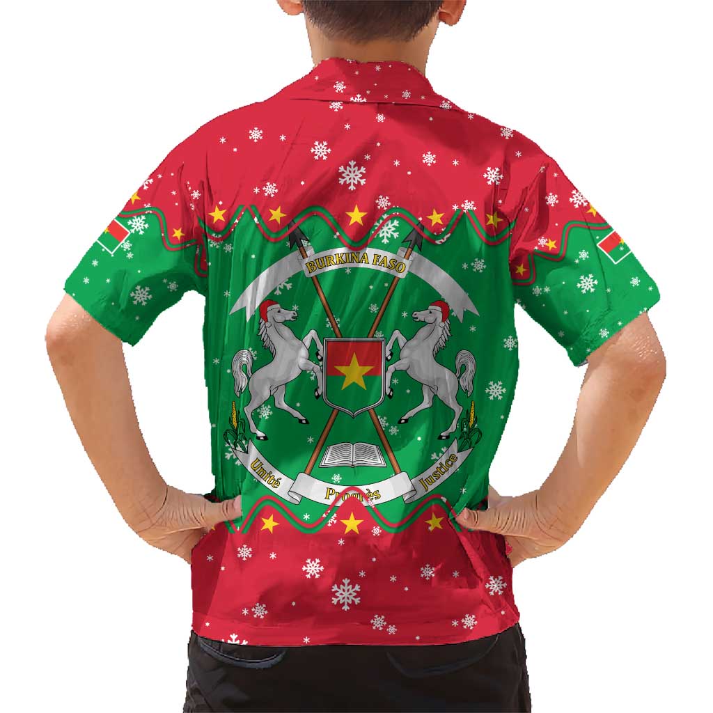 Christmas Burkina Faso Kid Hawaiian Shirt Snowflake Horses and Coat of Arms - Wonder Print Shop
