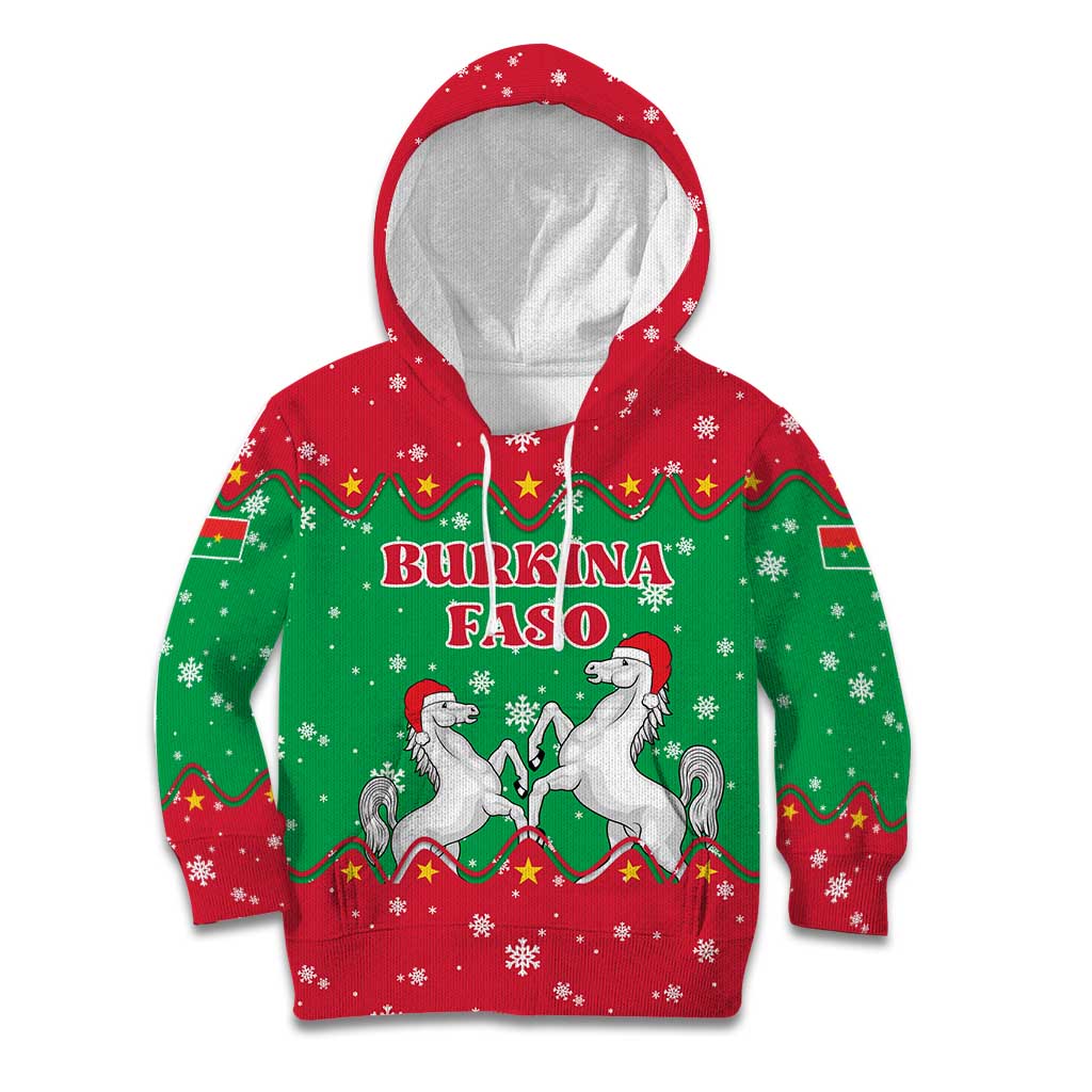 Christmas Burkina Faso Kid Hoodie Snowflake Horses and Coat of Arms - Wonder Print Shop