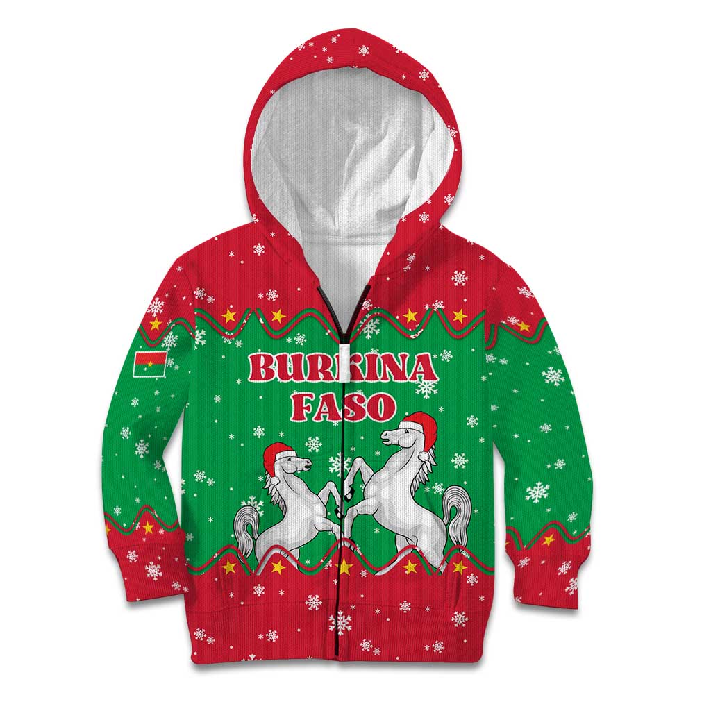 Christmas Burkina Faso Kid Hoodie Snowflake Horses and Coat of Arms - Wonder Print Shop