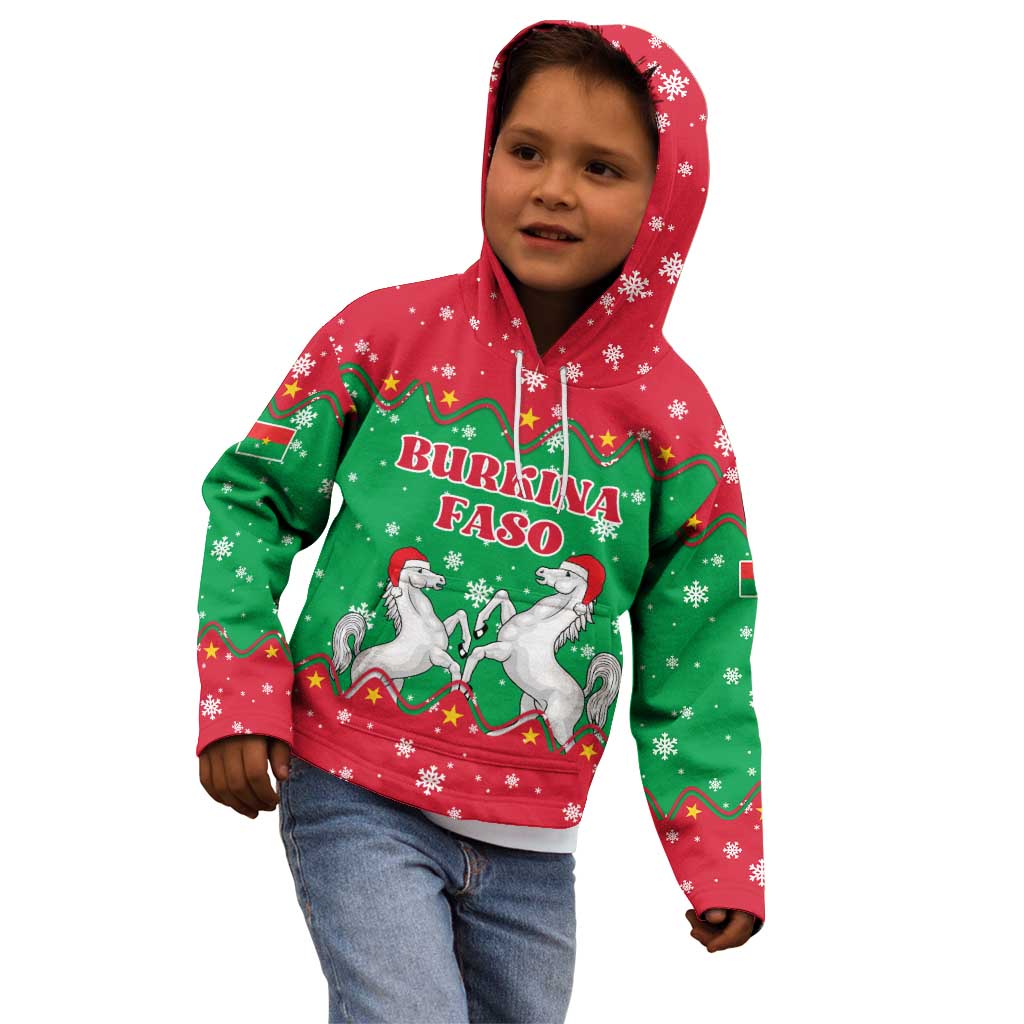 Christmas Burkina Faso Kid Hoodie Snowflake Horses and Coat of Arms - Wonder Print Shop