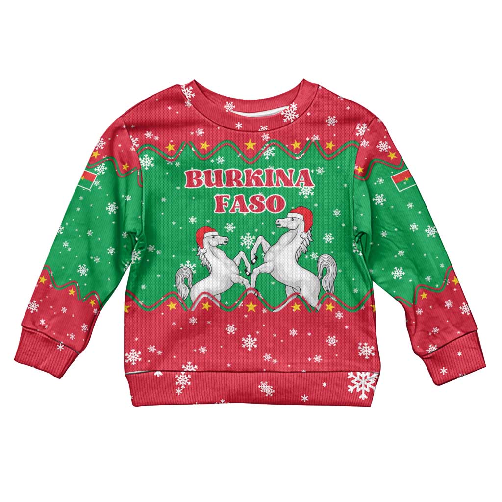Christmas Burkina Faso Kid Ugly Christmas Sweater Snowflake Horses and Coat of Arms - Wonder Print Shop