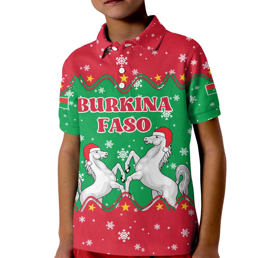Christmas Burkina Faso Kid Polo Shirt Snowflake Horses and Coat of Arms - Wonder Print Shop