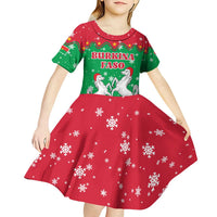 Christmas Burkina Faso Kid Short Sleeve Dress Snowflake Horses and Coat of Arms - Wonder Print Shop