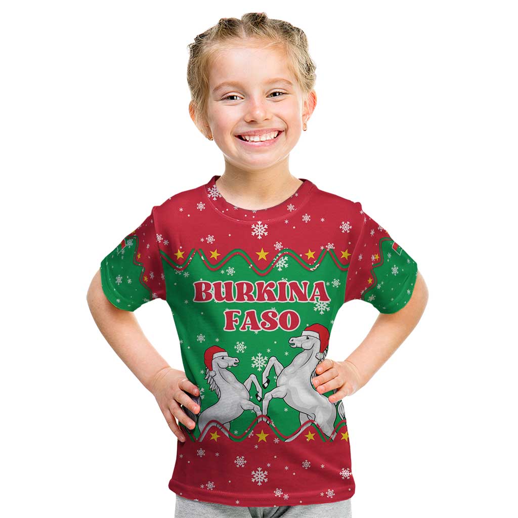 Christmas Burkina Faso Kid T Shirt Snowflake Horses and Coat of Arms - Wonder Print Shop