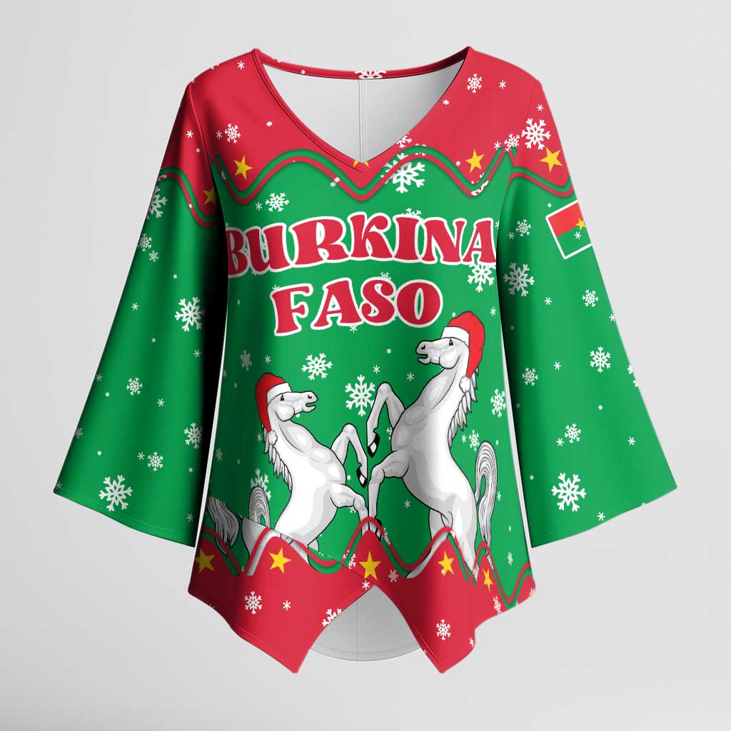 Christmas Burkina Faso Kimono Sleeve Blouse Snowflake Horses and Coat of Arms - Wonder Print Shop