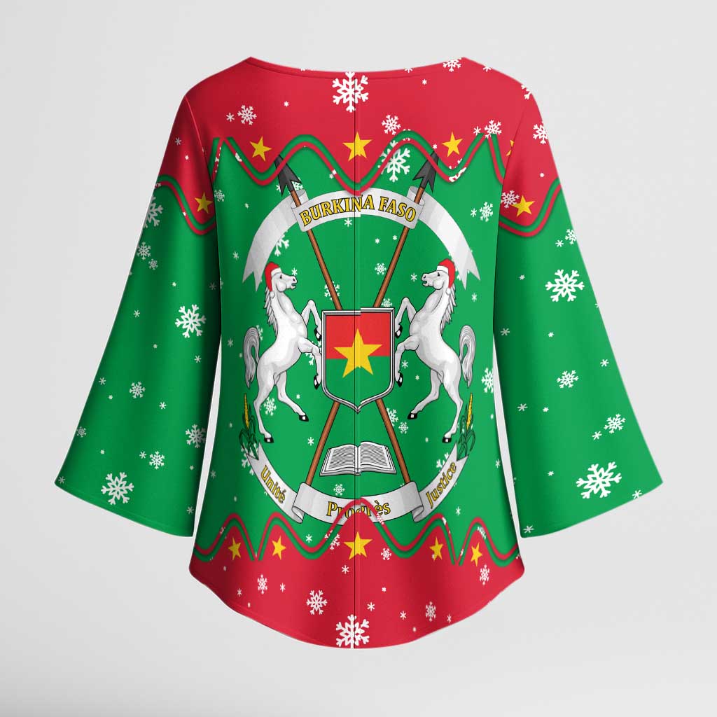 Christmas Burkina Faso Kimono Sleeve Blouse Snowflake Horses and Coat of Arms - Wonder Print Shop