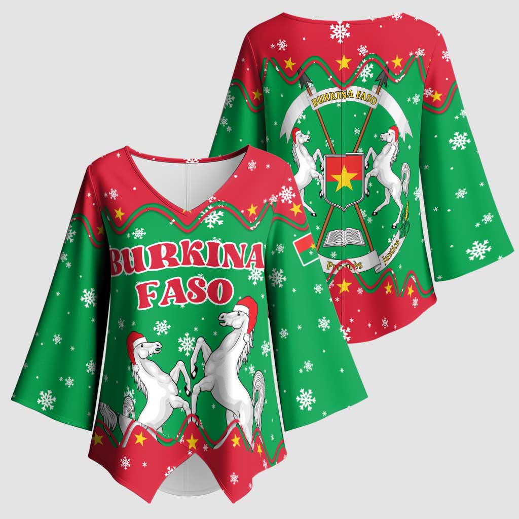 Christmas Burkina Faso Kimono Sleeve Blouse Snowflake Horses and Coat of Arms - Wonder Print Shop