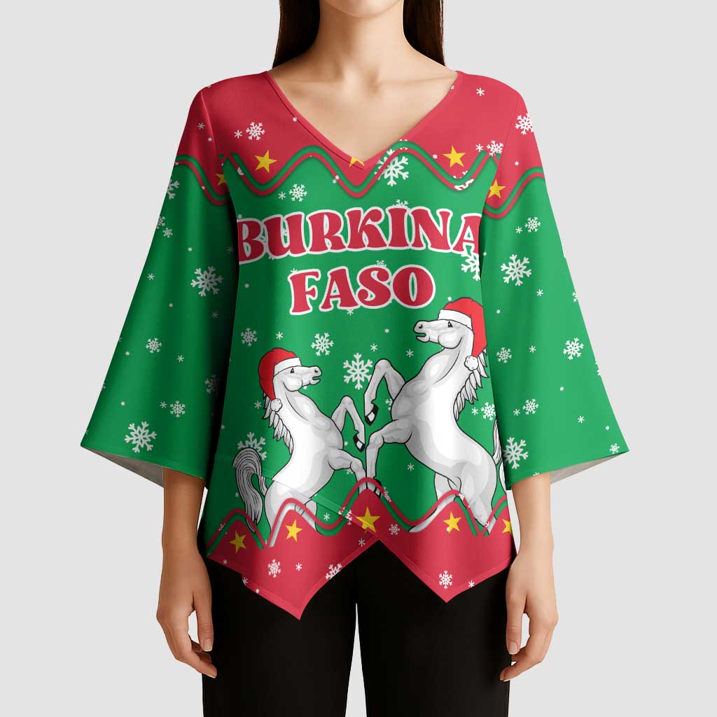 Christmas Burkina Faso Kimono Sleeve Blouse Snowflake Horses and Coat of Arms - Wonder Print Shop