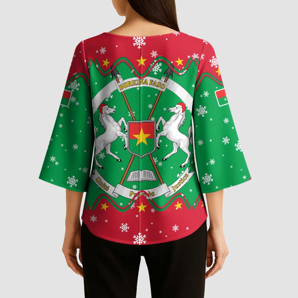 Christmas Burkina Faso Kimono Sleeve Blouse Snowflake Horses and Coat of Arms - Wonder Print Shop