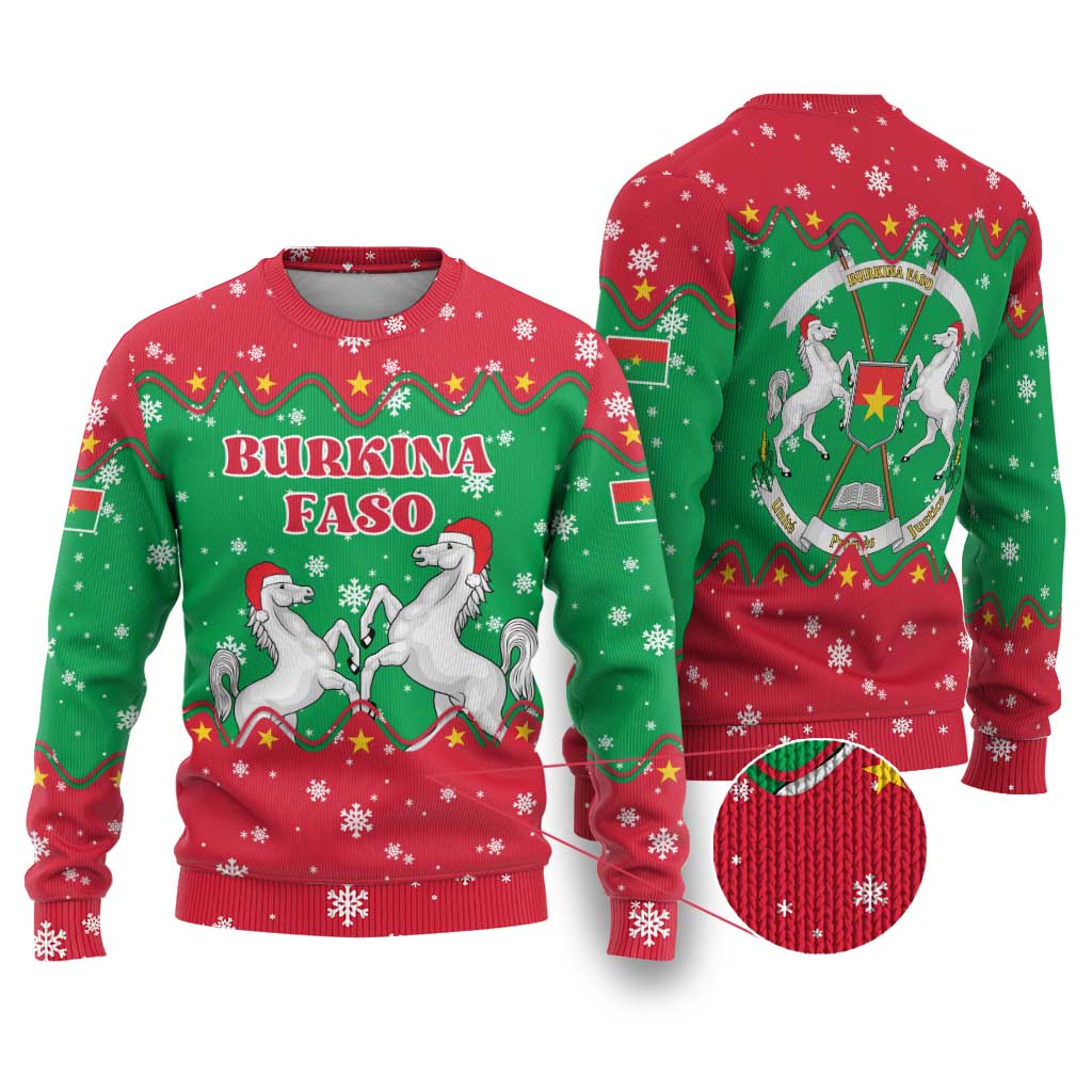 Christmas Burkina Faso Ugly Christmas Sweater Snowflake Horses and Coat of Arms - Wonder Print Shop