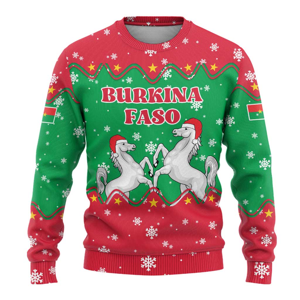 Christmas Burkina Faso Ugly Christmas Sweater Snowflake Horses and Coat of Arms - Wonder Print Shop