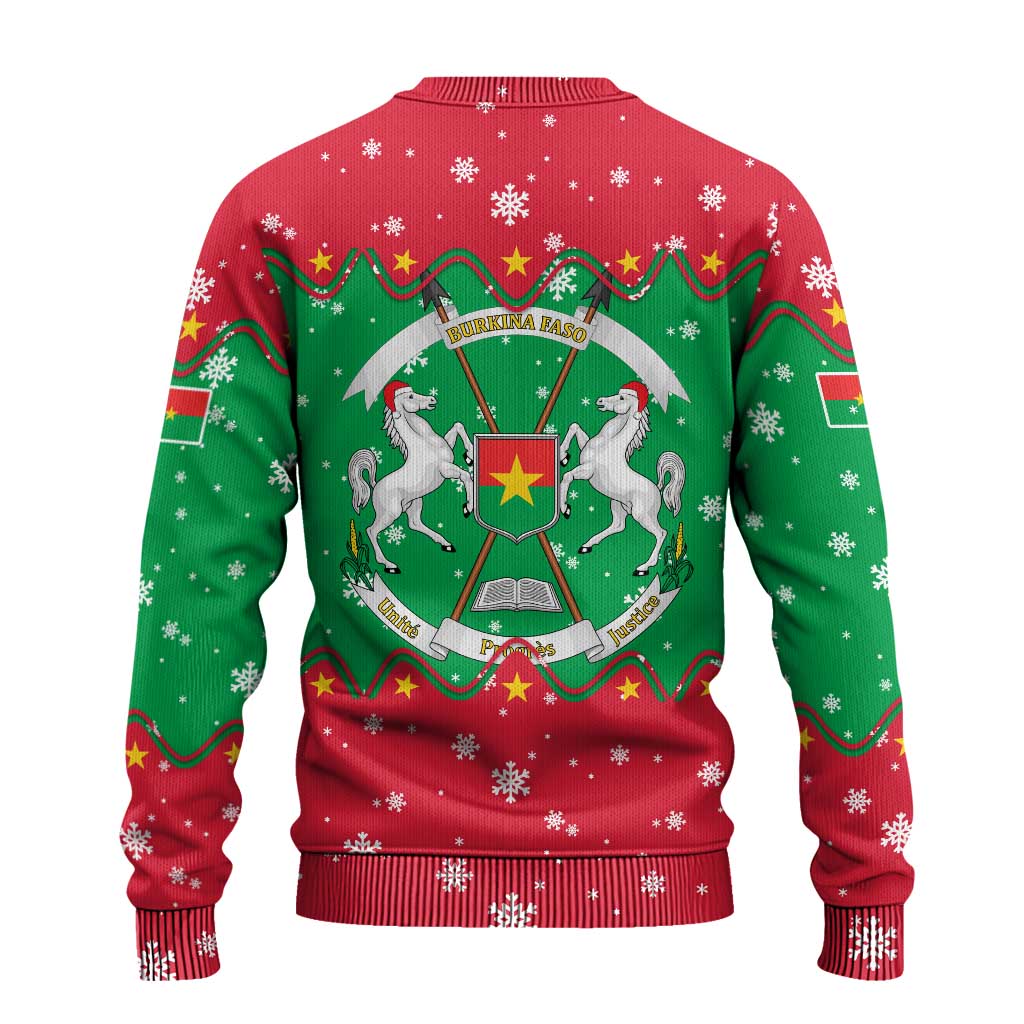 Christmas Burkina Faso Ugly Christmas Sweater Snowflake Horses and Coat of Arms - Wonder Print Shop