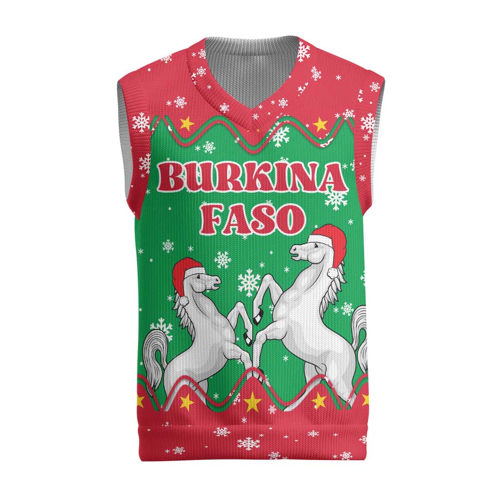 Christmas Burkina Faso Christmas Knitted V-Neck Vest Snowflake Horses and Coat of Arms - Wonder Print Shop