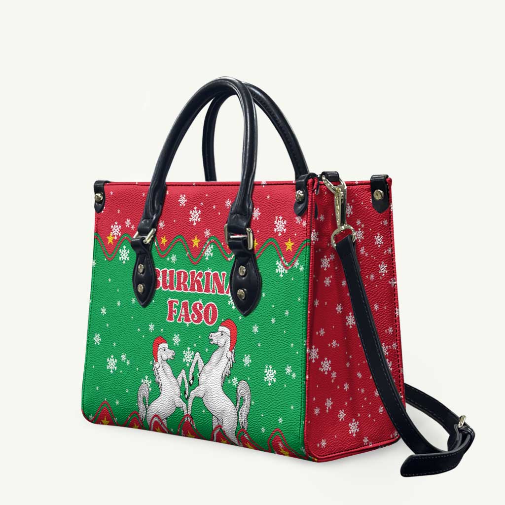 Christmas Burkina Faso Leather Bag Snowflake Horses and Coat of Arms - Wonder Print Shop