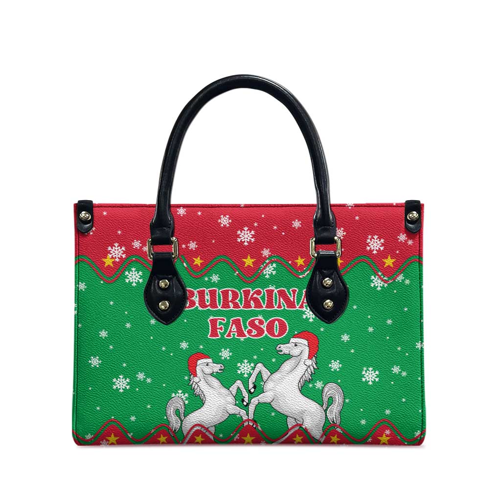 Christmas Burkina Faso Leather Bag Snowflake Horses and Coat of Arms - Wonder Print Shop