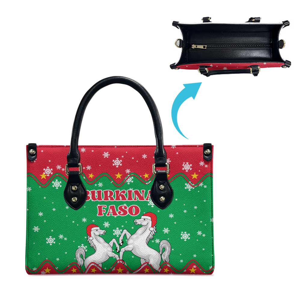 Christmas Burkina Faso Leather Bag Snowflake Horses and Coat of Arms - Wonder Print Shop