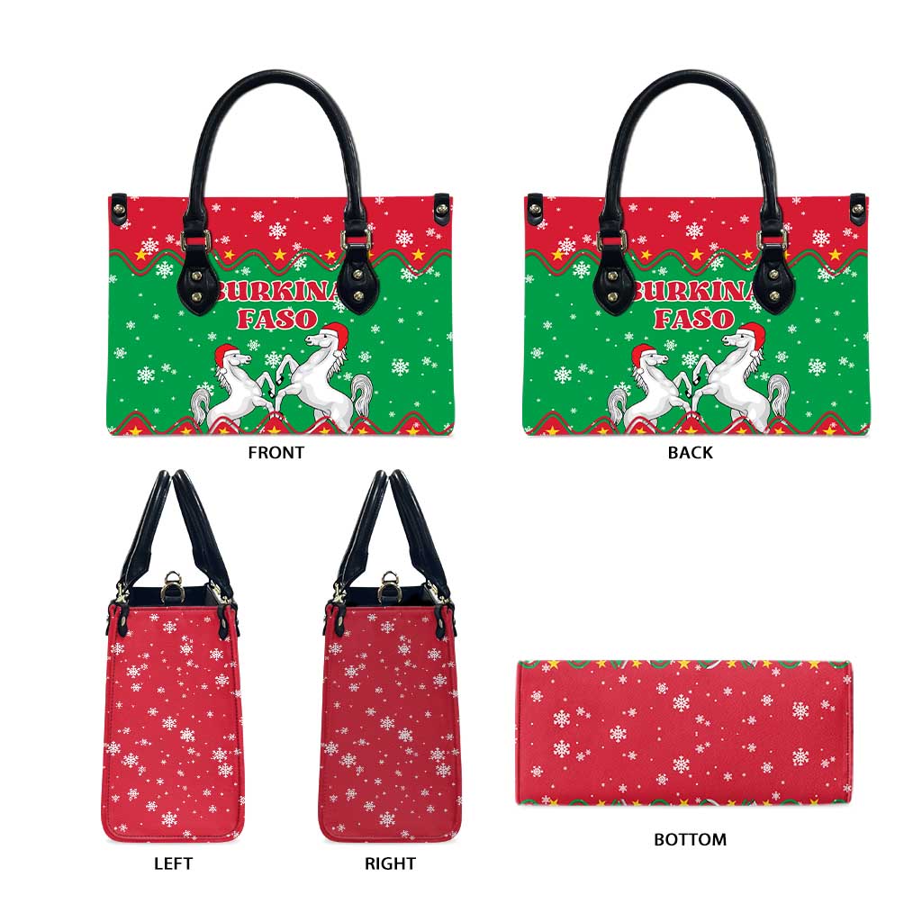 Christmas Burkina Faso Leather Bag Snowflake Horses and Coat of Arms - Wonder Print Shop