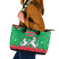 Christmas Burkina Faso Leather Tote Bag Snowflake Horses and Coat of Arms - Wonder Print Shop