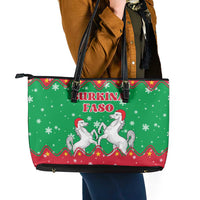 Christmas Burkina Faso Leather Tote Bag Snowflake Horses and Coat of Arms - Wonder Print Shop