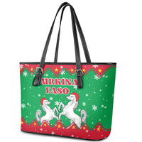 Christmas Burkina Faso Leather Tote Bag Snowflake Horses and Coat of Arms - Wonder Print Shop