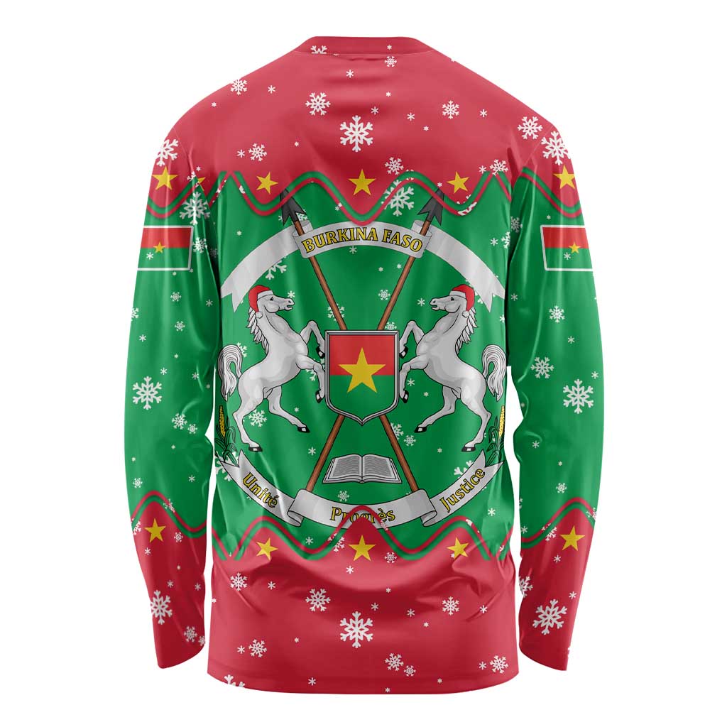 Christmas Burkina Faso Long Sleeve Shirt Snowflake Horses and Coat of Arms - Wonder Print Shop