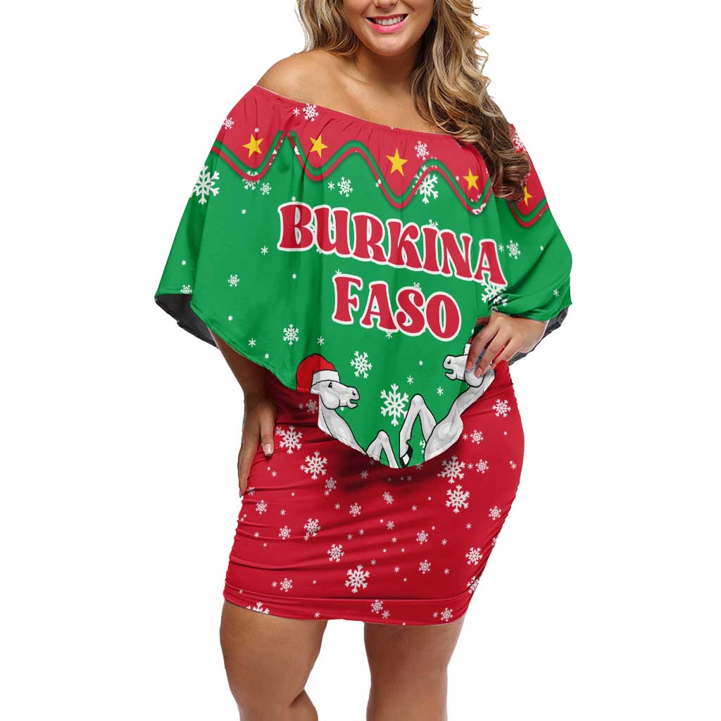Christmas Burkina Faso Off Shoulder Short Dress Snowflake Horses and Coat of Arms - Wonder Print Shop