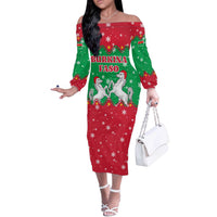 Christmas Burkina Faso Off The Shoulder Long Sleeve Dress Snowflake Horses and Coat of Arms - Wonder Print Shop