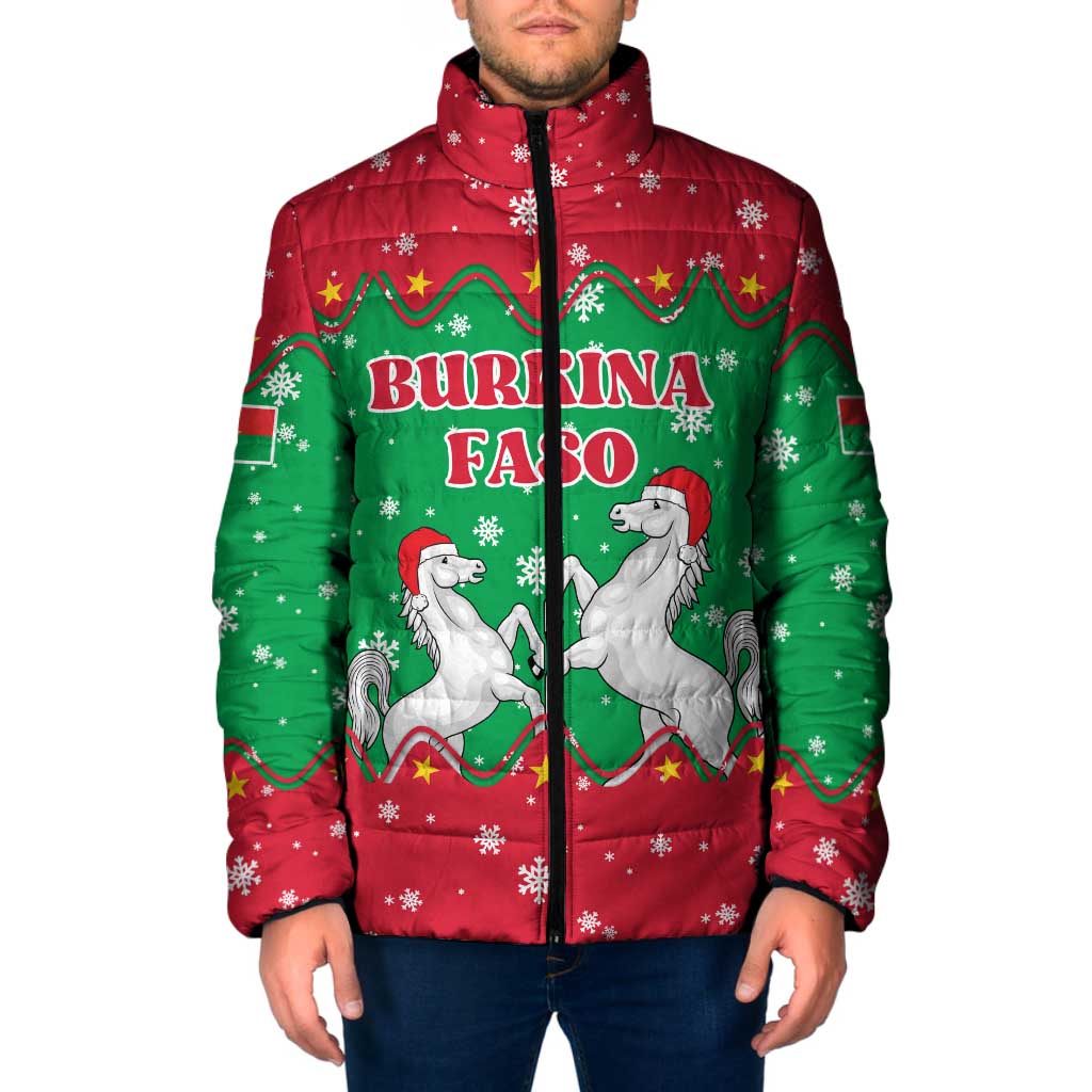 Christmas Burkina Faso Padded Jacket Snowflake Horses and Coat of Arms - Wonder Print Shop