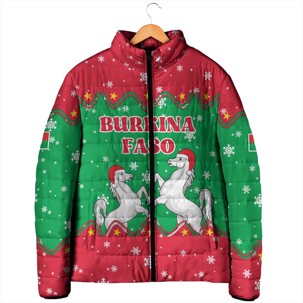 Christmas Burkina Faso Padded Jacket Snowflake Horses and Coat of Arms - Wonder Print Shop