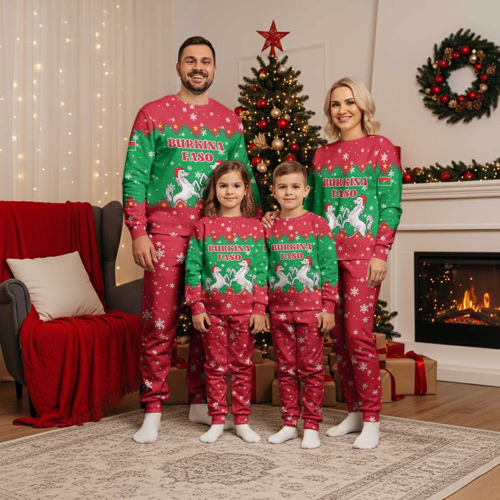Christmas Burkina Faso Christmas Pajama Set Snowflake Horses and Coat of Arms - Wonder Print Shop