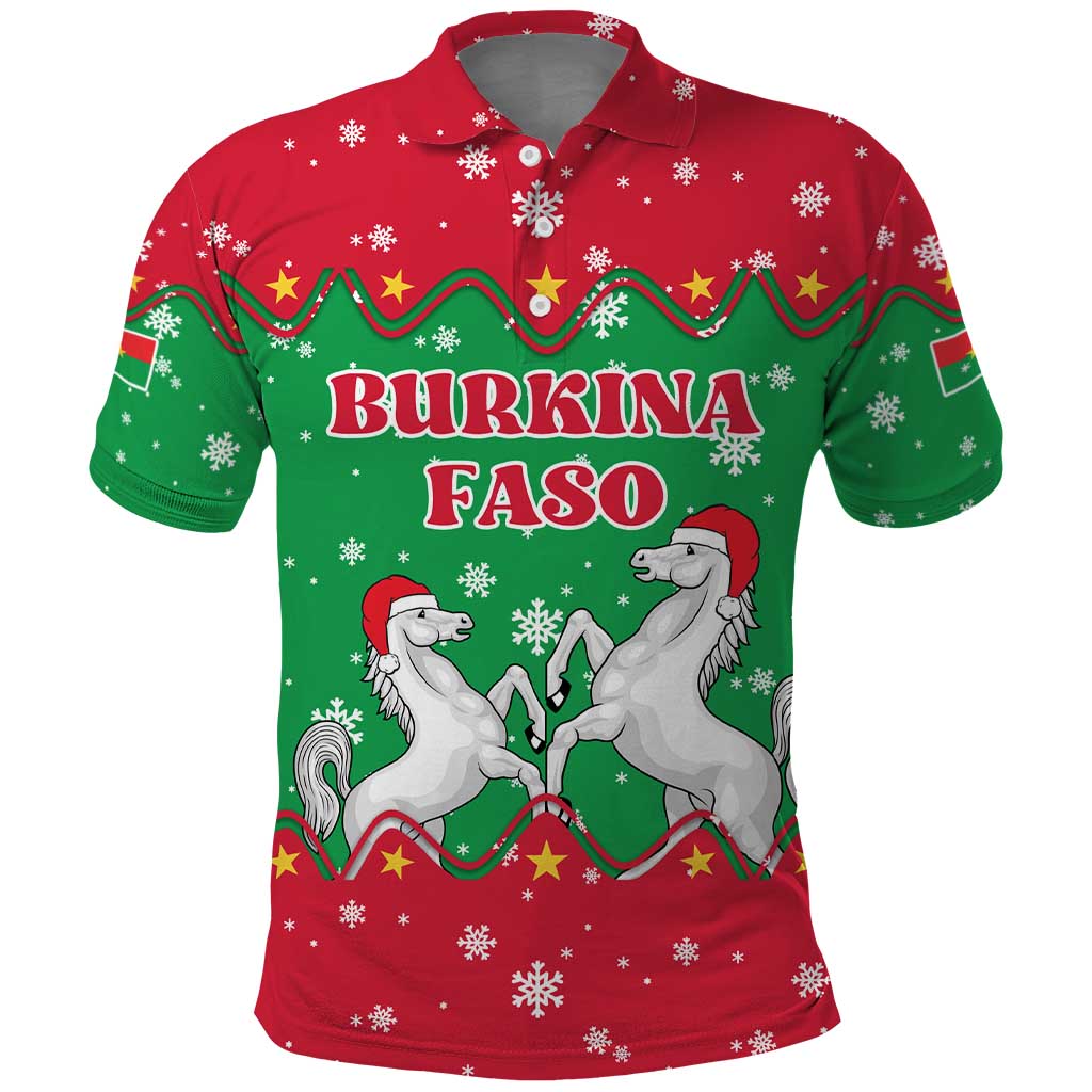 Christmas Burkina Faso Polo Shirt Snowflake Horses and Coat of Arms - Wonder Print Shop