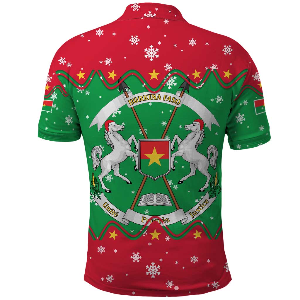 Christmas Burkina Faso Polo Shirt Snowflake Horses and Coat of Arms - Wonder Print Shop