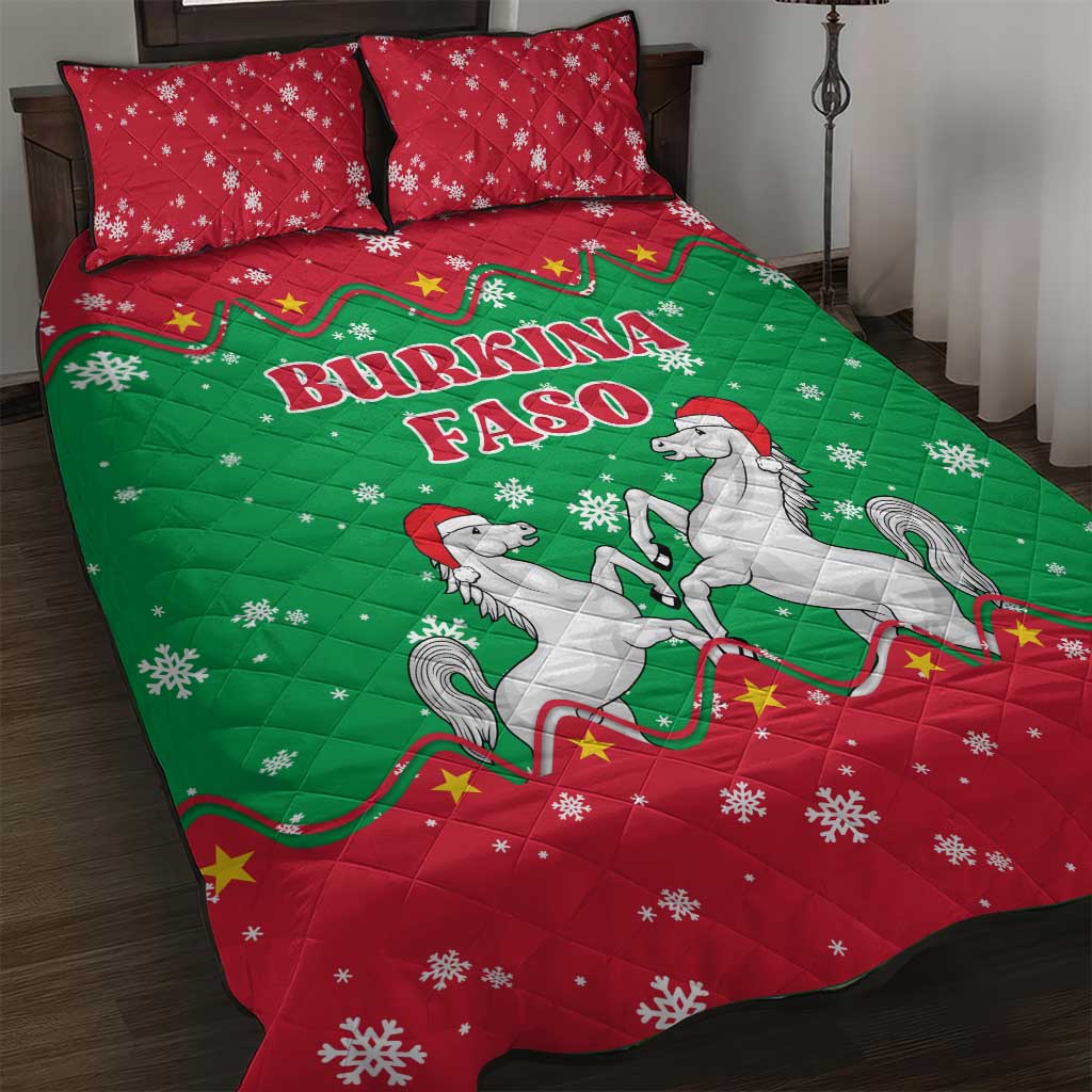 Christmas Burkina Faso Quilt Bed Set Snowflake Horses and Coat of Arms - Wonder Print Shop