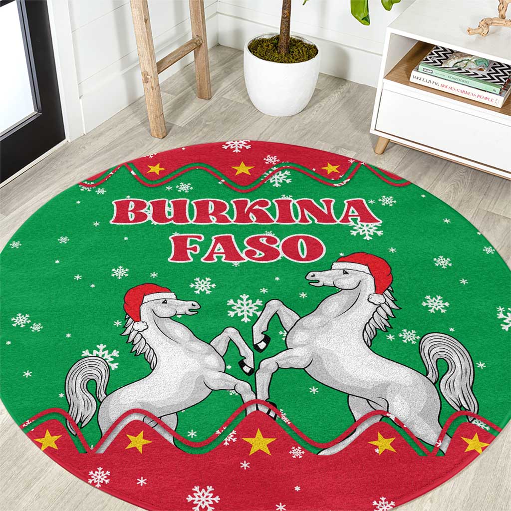 Christmas Burkina Faso Round Carpet Snowflake Horses and Coat of Arms - Wonder Print Shop
