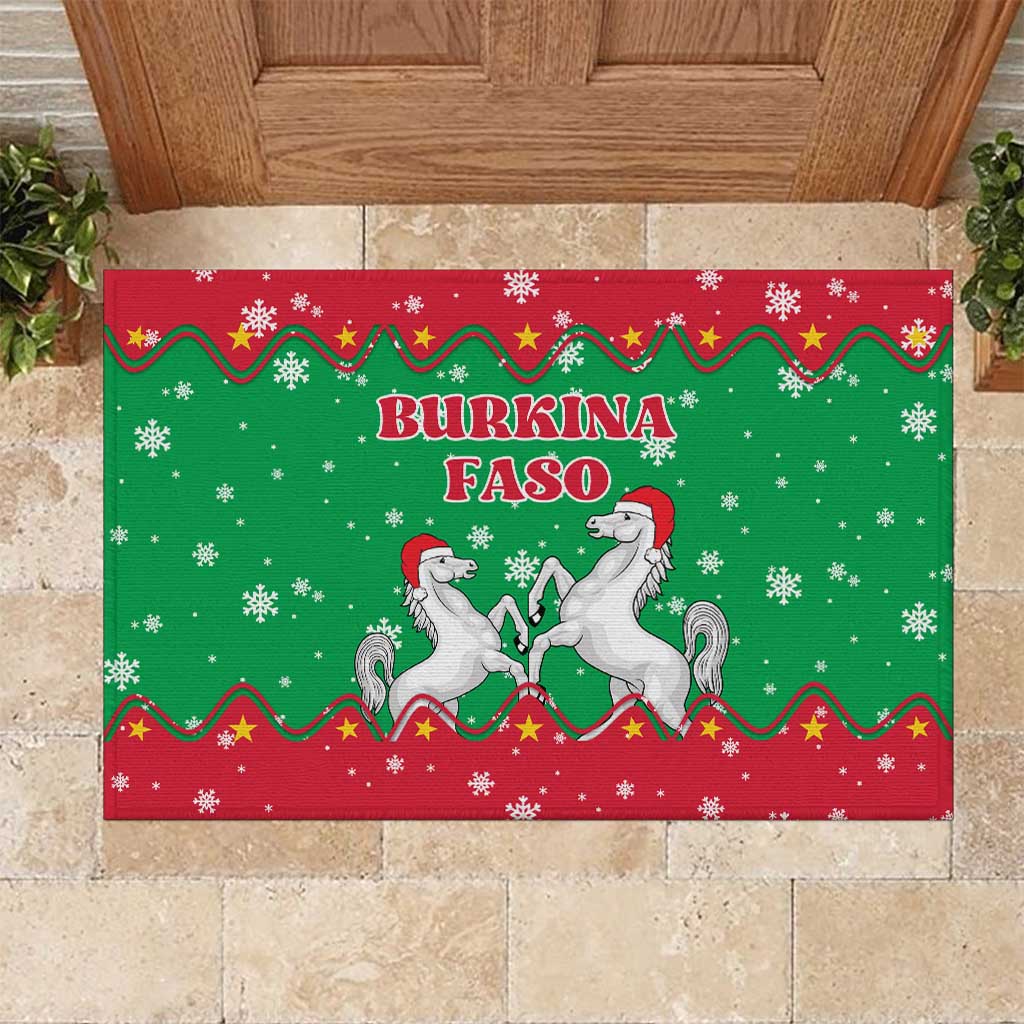 Christmas Burkina Faso Rubber Doormat Snowflake Horses and Coat of Arms - Wonder Print Shop