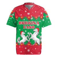 Christmas Burkina Faso Rugby Jersey Snowflake Horses and Coat of Arms - Wonder Print Shop