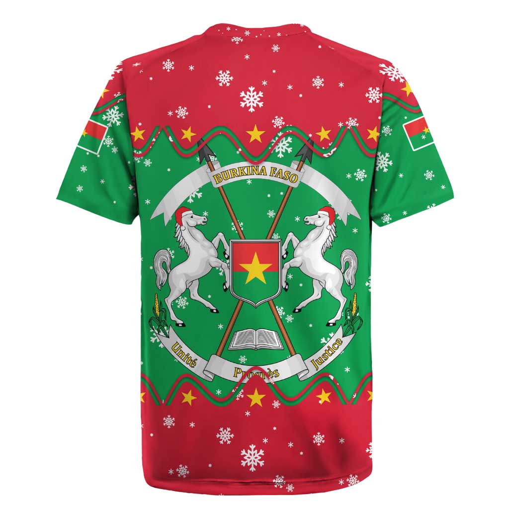 Christmas Burkina Faso Rugby Jersey Snowflake Horses and Coat of Arms - Wonder Print Shop