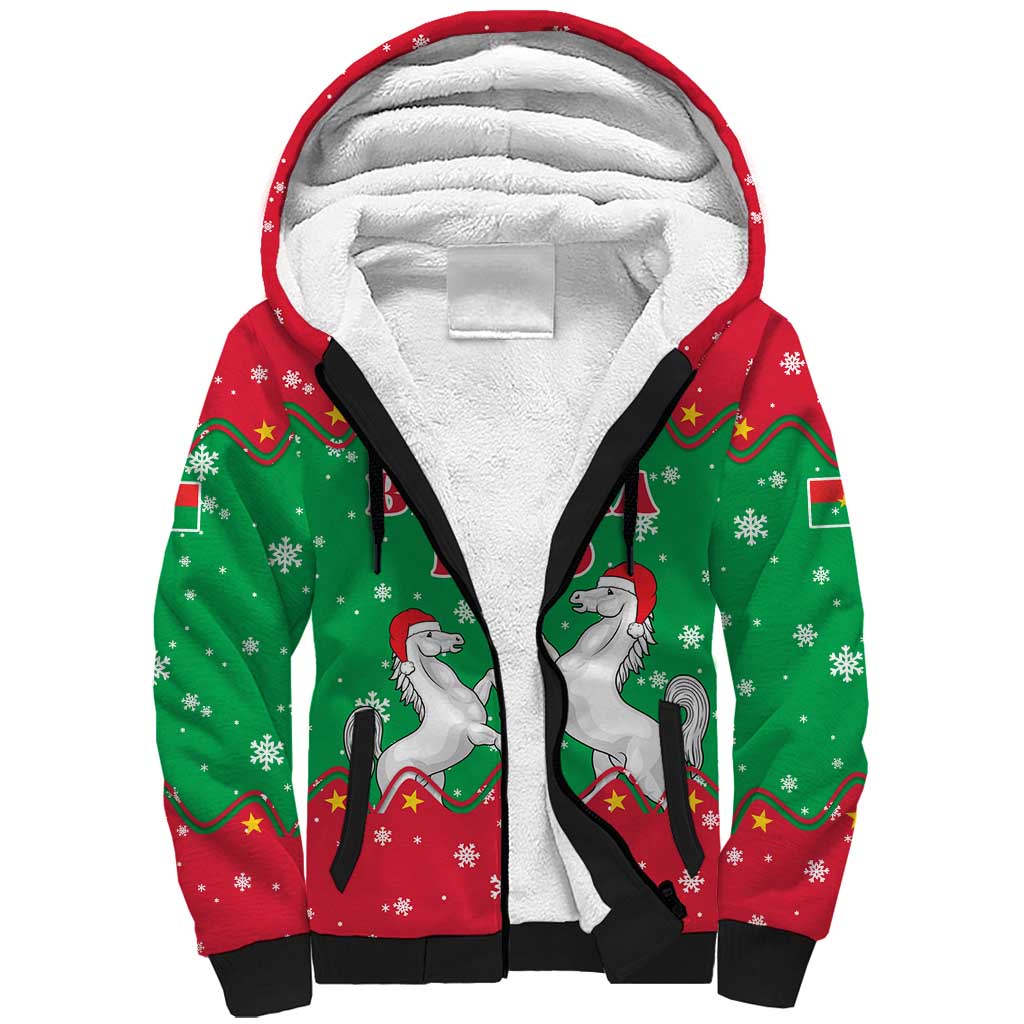 Christmas Burkina Faso Sherpa Hoodie Snowflake Horses and Coat of Arms - Wonder Print Shop