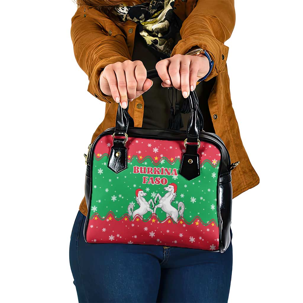 Christmas Burkina Faso Shoulder Handbag Snowflake Horses and Coat of Arms - Wonder Print Shop