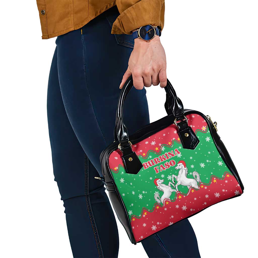 Christmas Burkina Faso Shoulder Handbag Snowflake Horses and Coat of Arms - Wonder Print Shop