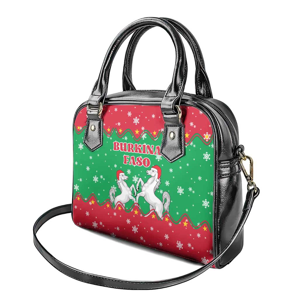 Christmas Burkina Faso Shoulder Handbag Snowflake Horses and Coat of Arms - Wonder Print Shop