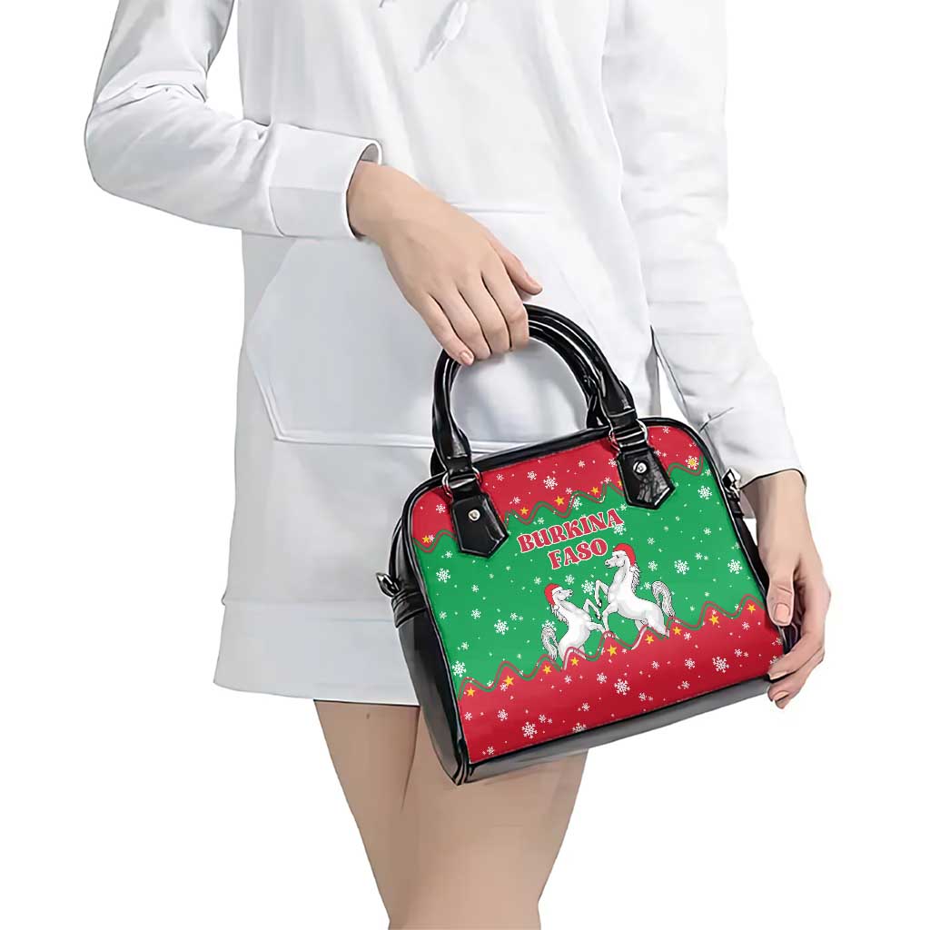 Christmas Burkina Faso Shoulder Handbag Snowflake Horses and Coat of Arms - Wonder Print Shop