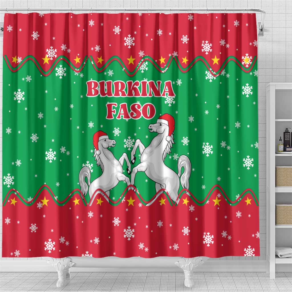 Christmas Burkina Faso Shower Curtain Snowflake Horses and Coat of Arms - Wonder Print Shop